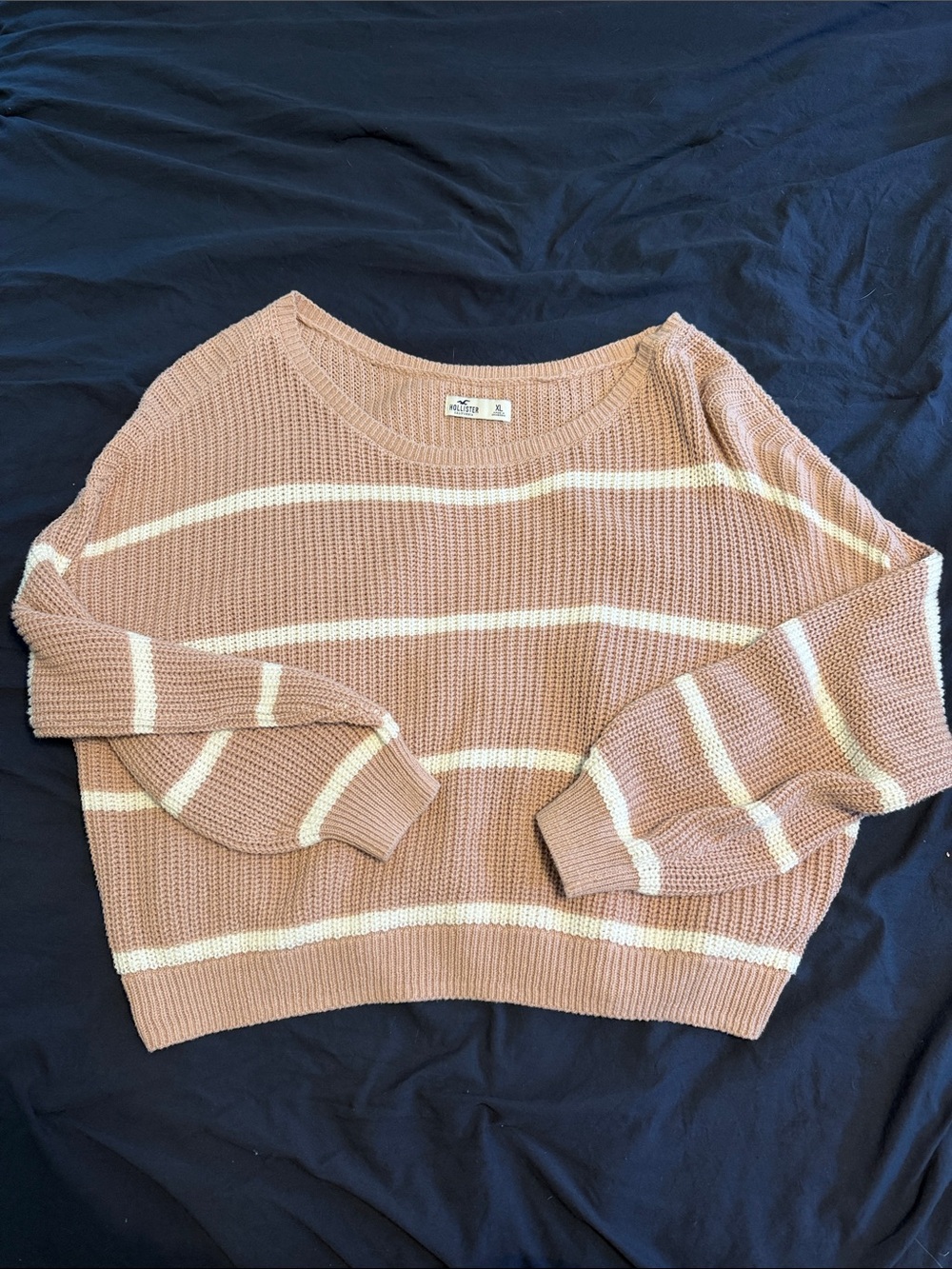 Waffle-Knit Striped Sweater in Dusty Pink by Hollister size XL